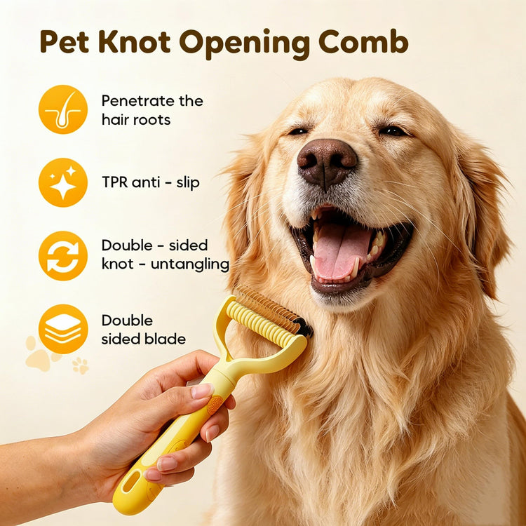 Double Sided Dematting Comb for Cats and Dogs, 2-in-1 Deshedding and Detangling Rake, Undercoat Matt Remover for Long Thick Hair, Pet Grooming Brush, Lint Remover (white)