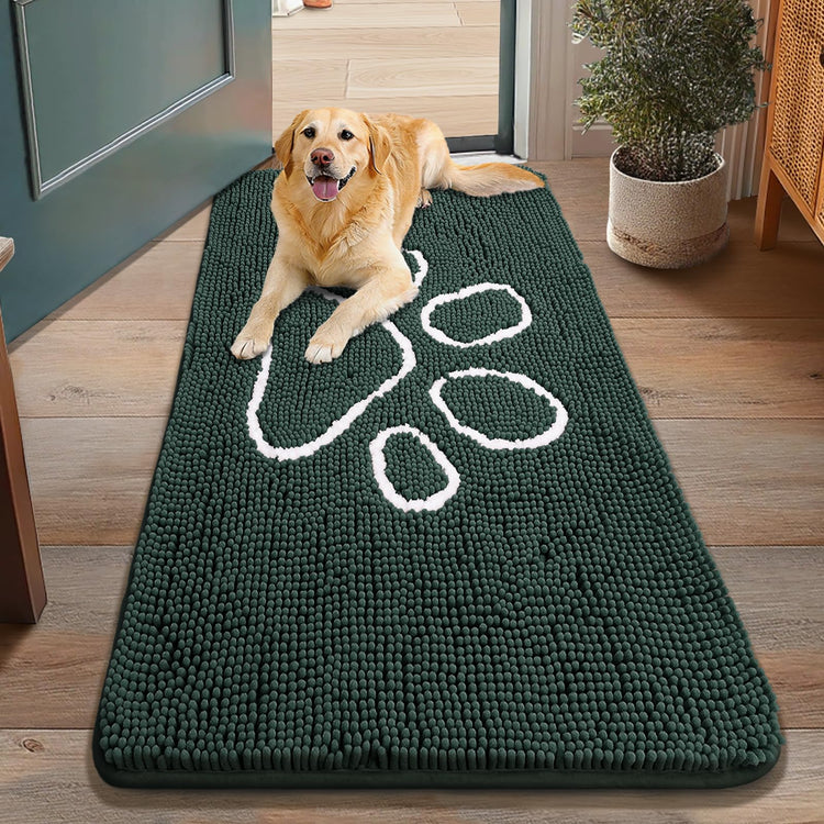 Smiry Dog Door Mat for Muddy Paws, Absorbent Dirt Trapper Non Slip Quick Dry Washable Chenille Mat for Mud Dogs, Entry Rug for Indoor and Outdoor (30x20 Inches, Grey and Black)
