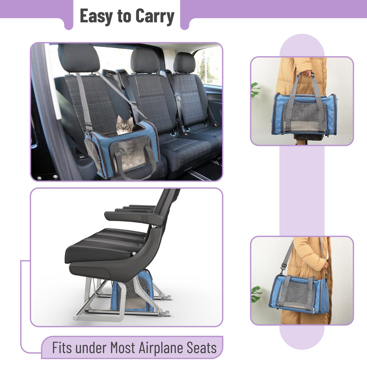 Mr. Pen- Pet Carrier, 17.5" x 11.2" x 11.5", Medium Size, Gray, Portable Travel Carrier for Small Pets, Cats & Small Dogs, Breathable Mesh, Safety Inner Leash, Side Pocket & Padded Shoulder Strap