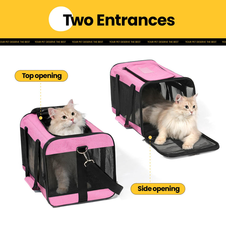 Conlun Cat Carrier Airline Approved, Soft-Sided Dog Carrier with Inner Safety Leash, Pet Transport Carrier for Small-Medium Cats Puppies up to 15 Lbs, Collapsible Travel Kitten Carrier Bag -BlackM