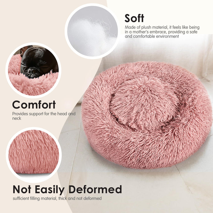 Hoewina Dog & Cat Bed for Indoor Cats, 20in Calming Donut Bed for Puppy and Kitten, Washable Round Fluffy Pet Bed for Small Medium Dogs and Cats (Light Grey)