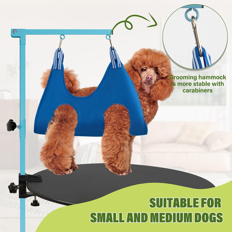 Dog Grooming Arm with Pet Grooming Hammock, getlstub 35" Pet Grooming Table Arm with Adjustable No Sit Haunch Holders, Dog Grooming Stand with Loop Noose for Small and Medium Pets