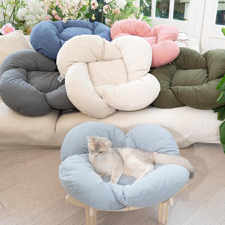 CHEERHOME PETS Elevated Cat Bed Wooden with Cushion Fluffy Pet Couch Sofa for Indoor Cats Raised Kitty Lounge Chair Suitable for Puppy, Cat Furniture(Pink)