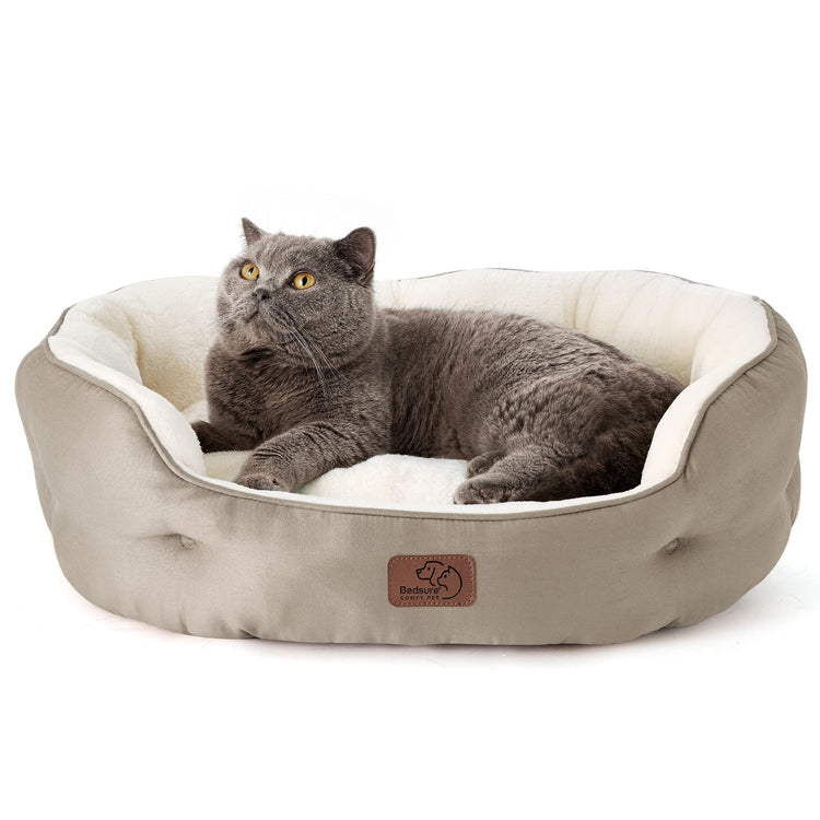 Bedsure Dog Beds for Small Dogs - Round Medium Cat Beds for Indoor Cats, Washable Pet Bed for Puppy and Kitten with Slip-Resistant Bottom, 25 Inches, Taupe