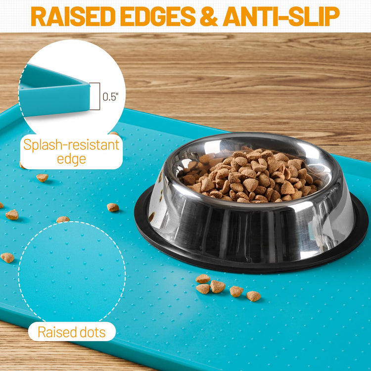 Hubulk Dog Feeding Mat,100% Waterproof Food Grade Silicone Pet Food and Water Bowl Placemat,Dishwasher, High Raised Edge to Prevent Spills,Nonslip Tray to Stop Messes on Floor (19"x12"x0.5", Grey)