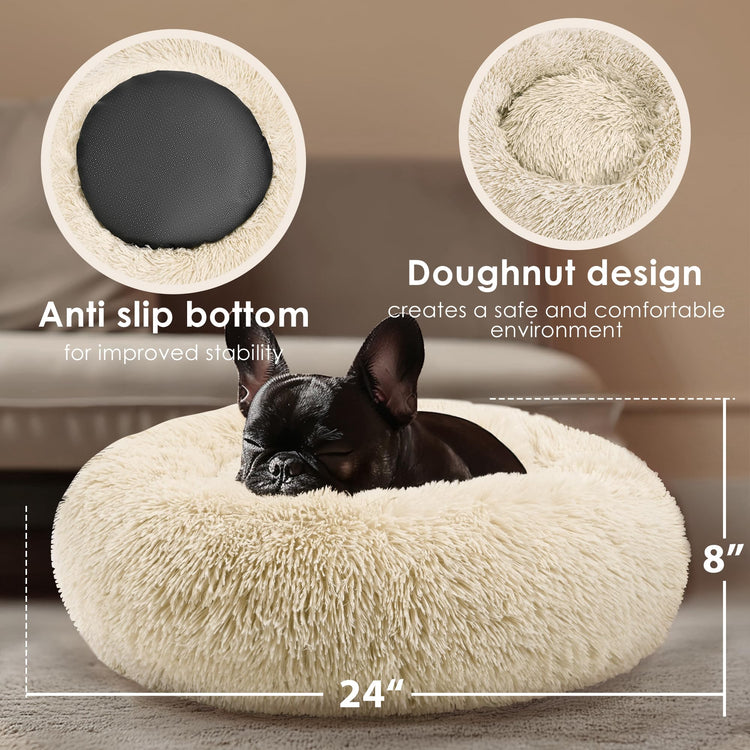 Hoewina Dog & Cat Bed for Indoor Cats, 20in Calming Donut Bed for Puppy and Kitten, Washable Round Fluffy Pet Bed for Small Medium Dogs and Cats (Light Grey)