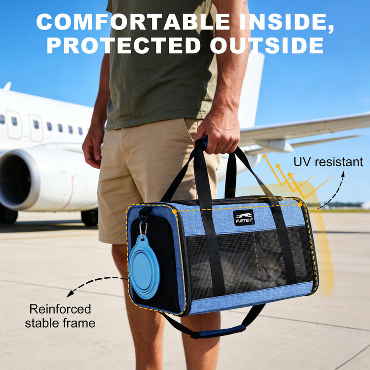 Pet Carrier Airline Approved, Soft Sided Cat Carrier for Small Pets up to 13 lbs, TSA Approved Dog Travel Bag with Foldable Bowl, Portable Soft Sided Pet Carrier for Kittens and Puppies