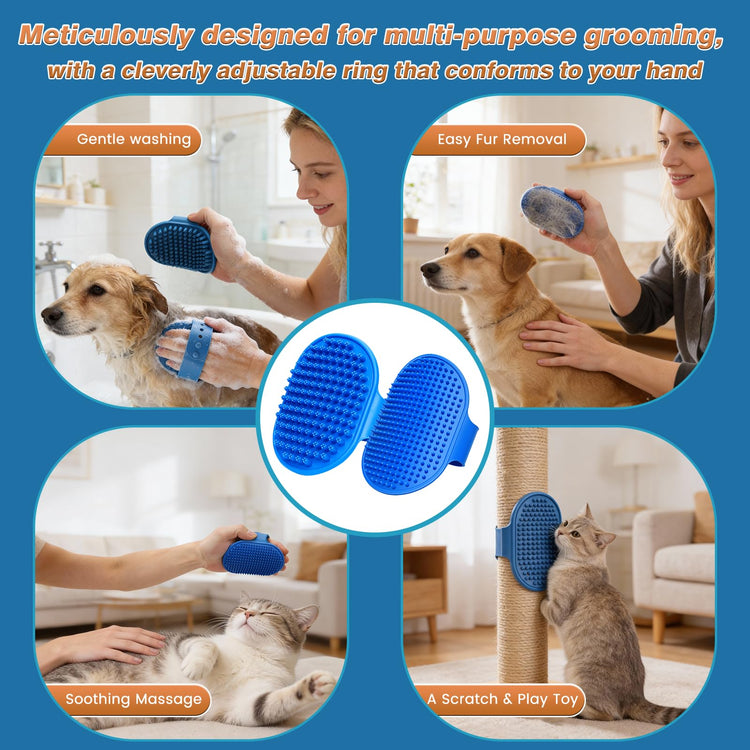 7PCS Pet Grooming Kit for Dogs and Cats，with Storage Bag & Includes Dog Washing Gloveswith High-Density Teeth, Adjustable Handle Dog Shampoo Brush, Dog Finger Toothbrush (Gray)