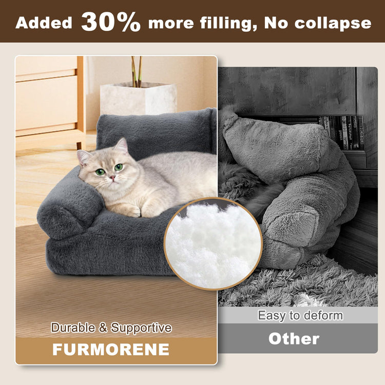 Large Cat Beds for Indoor Cats, Dog Couch Bed, Cute Cat Couch Sofas for Less 20lbs Kitten Puppy, Small Dog Sofas & Chairs with Removable Washable Cover, Soft Warm Pet Furniture, Cream