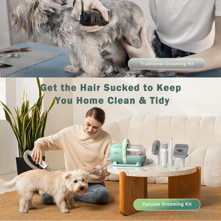 Afloia 6-in-1 Dog Grooming Kit, Pet Grooming Vacuum for Shedding, Dog Hair Vacuum with Clipper Nail Trimmer Grinder, Pet Brush Groomer at Home, Low Noise Cats Hair Remover, 1.5L Dust Cup, Pink