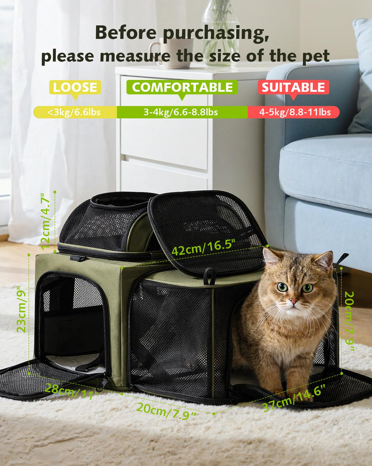 Pecute Expandable Pet Carrier Airline Approved Dog Cat Carrier, Breathable Soft-Sided with Locking Zippers, Pet Travel Bag for Small Dog Cat Anti-Scratch Mesh Leakproof Pee Pad (Dark Gray)