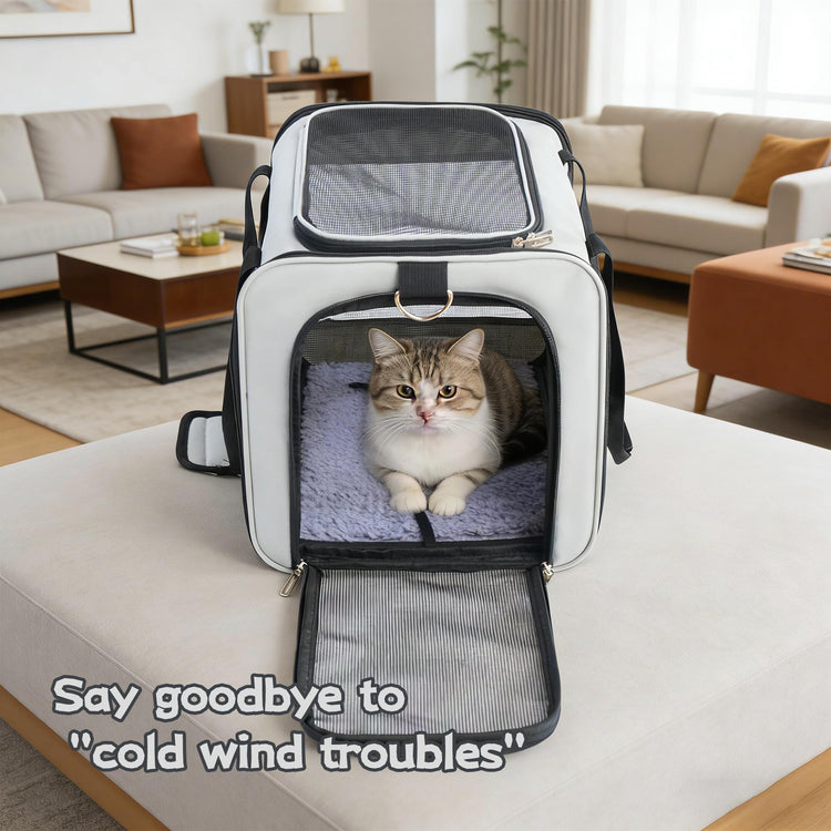 YUNIQUE Soft-Sided Cat & Dog Carrier for Pets Up to 15 Lbs, Airline Approved Collapsible Travel Puppy Carrier with Lightweight Fabric Design (Grey)