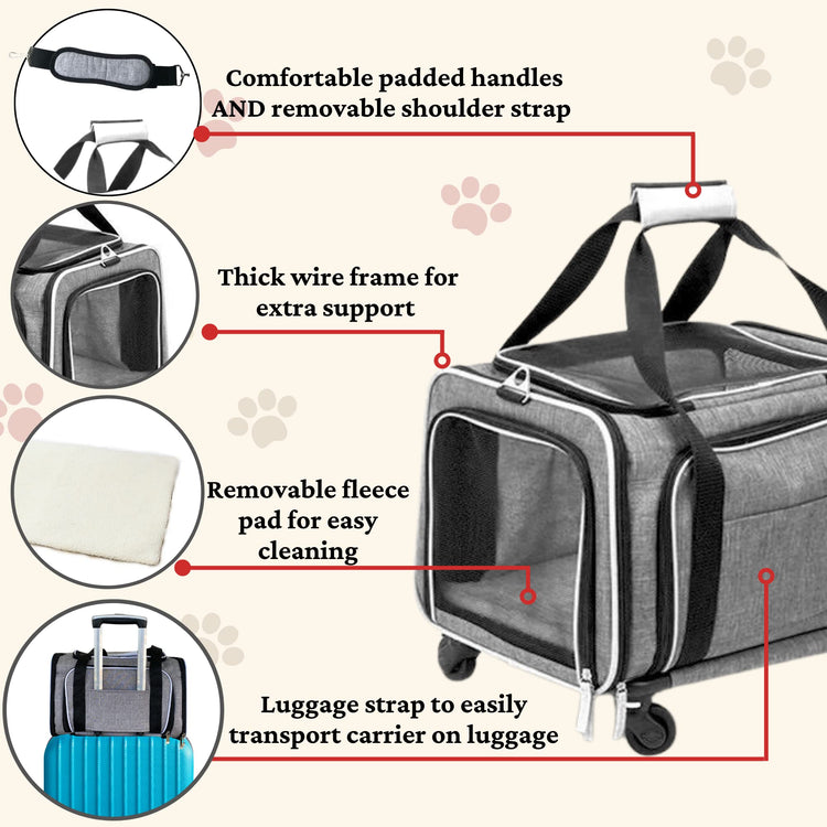 RUFF LIFE 101 Airline Approved Expandable Premium Pet Carrier on Wheels- Two Sided Rolling Carrier- Designed for Dogs & Cats- Extra Spacious Soft Lined Carrier! (Black) (RL-PET-CARRIER-WHEELS)