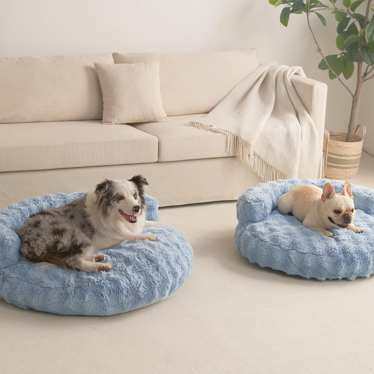 EHEYCIGA Soft Cat Couch Bed for Indoor Cats, Fluffy Small Dog Bed with Removable Washable Cover, Bolster Pet Sofa, Waterproof and Non-Slip, 23" x 23"x 7", Cream