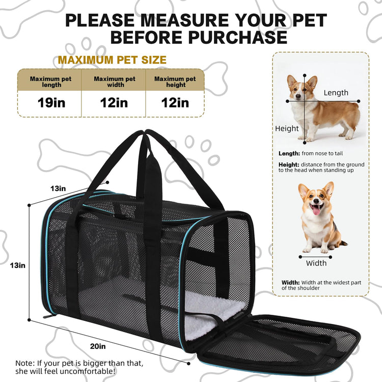 Cat Carrier Dog Carrier Pet Carriers Soft-Sided Cats Bag Animal Carriers Puppy Carrying Bag TSA Airline Approved Small Dog Carrier Soft Sided, Collapsible Travel Carriers for Big Cats(Up to 16lbs),