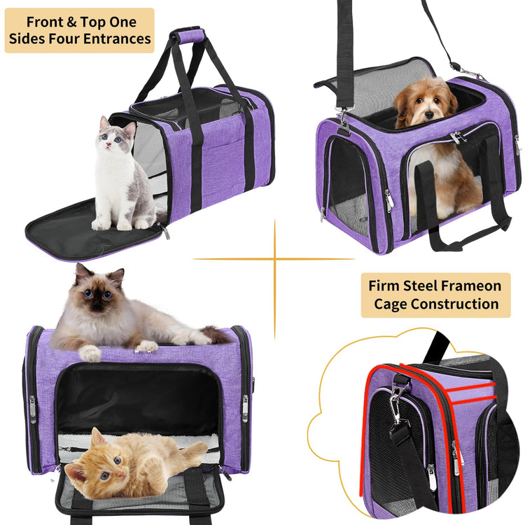 Soft-Sided Cat/Dog/Pet Carrier, Collapsible Pets Travel Carriers for Big Cats/Small Dogs with Shoulder Strap & Removable Mat, Mesh Puppy Carry Bag, Up to 16 Lbs, TSA Airline Approved(Black)