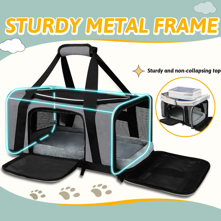 Petskd Pet Carrier 17x11x9.5 Alaska Airline Approved,Pet Travel Carrier Bag for Small Cats and Dogs, Soft Dog Carrier for 1-10 LBS Pets,Dog Cat Carrier with Safety Lock Zipper(Black)