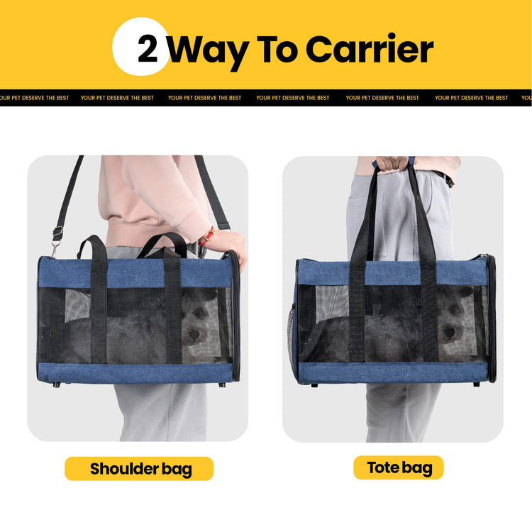 Conlun Cat Carrier Airline Approved, Soft-Sided Dog Carrier with Inner Safety Leash, Pet Transport Carrier for Small-Medium Cats Puppies up to 15 Lbs, Collapsible Travel Kitten Carrier Bag -BlackM