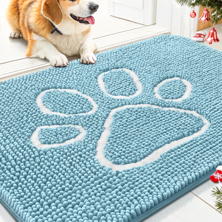 Smiry Dog Door Mat for Muddy Paws, Absorbent Dirt Trapper Non Slip Quick Dry Washable Chenille Mat for Mud Dogs, Entry Rug for Indoor and Outdoor (30x20 Inches, Grey and Black)