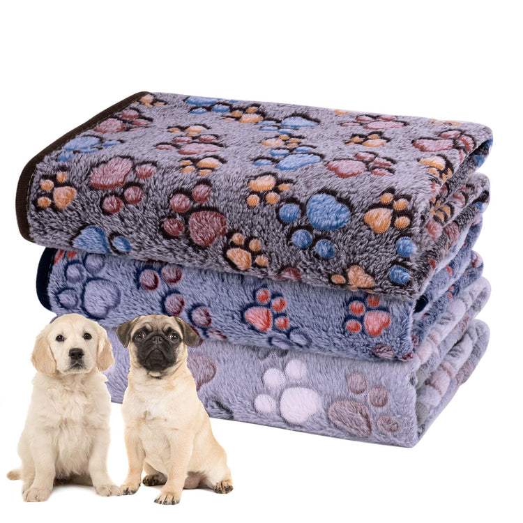Dono 1 Pack 3 Dog Blankets, Soft Fluffy Fleece Pet Blanket Warm Sleep Mat Paw Print Design Puppy Kitten Throw Blanket Doggy Mat Blanket for Dogs