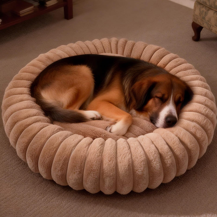 Donut Dog and Cat Bed, Luxurious Comfortable Faux Rabbit Fur Pet Beds, Round Anti-Anxiety Calming Puppy Kitten Bed with Anti-Slip Bottom for Small Medium Dogs & Cats(28", White)