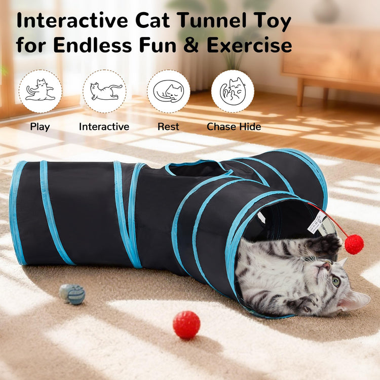Tempcore Pet Cat Tunnel Tube Cat Toys 3 Way Collapsible, Tunnels for Indoor Cats，Kitty Bored Peek Hole Toy Ball Cat, Puppy, Kitty, Kitten, Rabbit