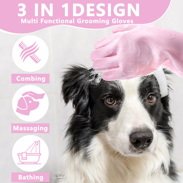 Pet Grooming Gloves—Dog Washing Gloves with High-Density Teeth, Dog Bath Scrubber with Enhanced Five Finger Design, Silicone Gloves for Dogs and Cats Bathing, Massage (Blue)