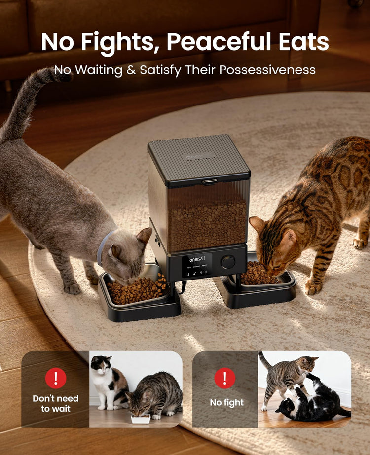 oneisall Automatic Cat Feeder for 2 Cats, 20 Cups/5L Automatic Cat Food Dispenser for Small Pets Indoor, Timed Cat Feeder for Dry Food
