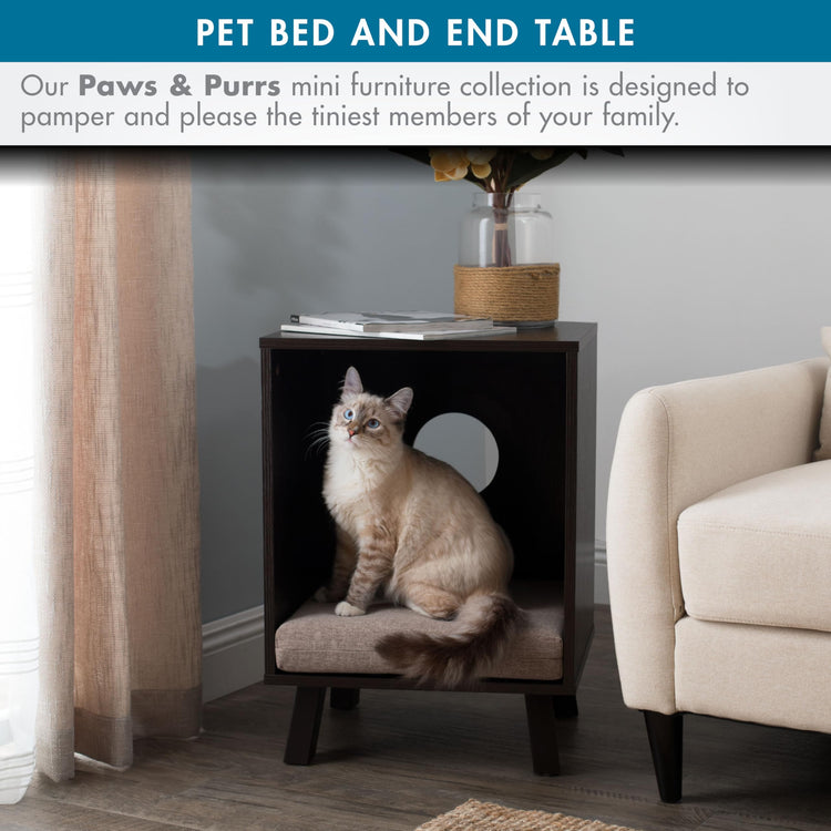 Paws & Purrs Cat Sofa Bed with Storage Drawer, Espresso Finish, 31.5″ x 15.75″ x 19.25″ | 3″ Foam Cushion with Washable Cover | Fits Dogs and Pets up to 50 lb