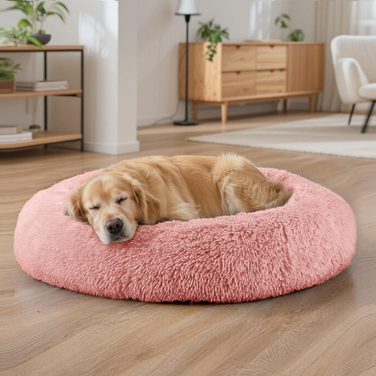 Hoewina Dog & Cat Bed for Indoor Cats, 20in Calming Donut Bed for Puppy and Kitten, Washable Round Fluffy Pet Bed for Small Medium Dogs and Cats (Light Grey)