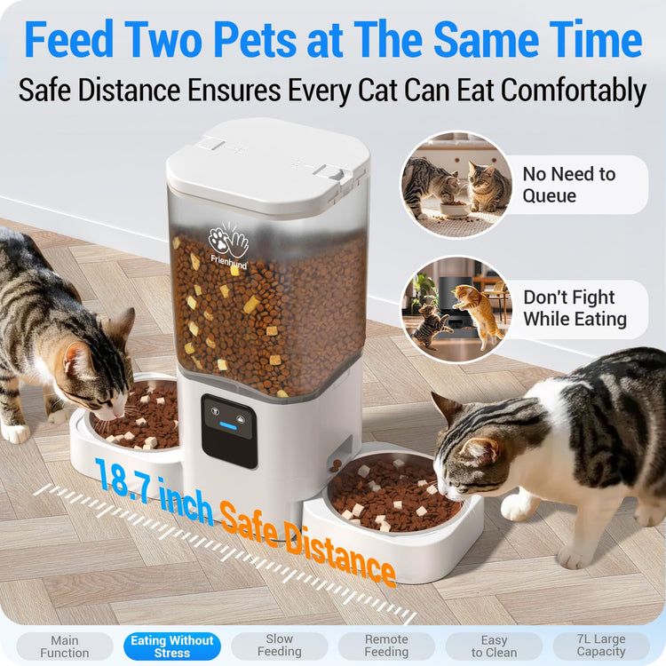 Frienhund Timed Automatic Cat Feeder 2 Cats with Slow Feed: Dual Automatic Dog Feeder with Information Visualization, Programmable Auto Cat Food Dispenser for Multiple Pets,Detachable for Clean-29 Cup