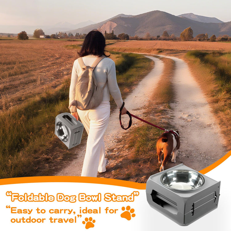 COMESOON Elevated Dog Bowls, 4 Height Adjustable Raised Bowl Stand with 2 Thick 50oz Stainless Steel Food Bowls Non-Slip Feeder Adjusts to 3.7'', 9.2'', 10.75'', 12.36'' Black, (DB-W01)