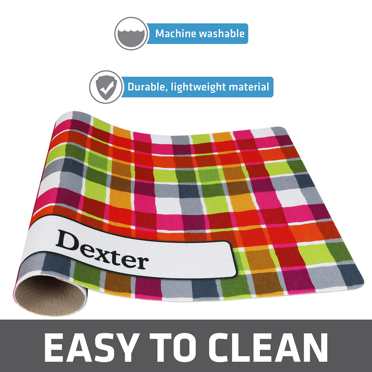Drymate Personalized Pet Bowl Placemat, Custom Dog & Cat Food Feeding Mat - Absorbent Fabric, Waterproof Backing - Machine Washable/Durable (USA Made) (12" x 20") (Zebra Pink)