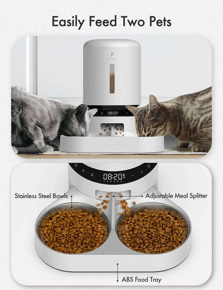PETLIBRO Automatic Cat Feeder, Automatic Dog Food Dispenser with Freshness Preservation, 5L Timed Pet Feeders for Dry Food, Up to 6 Meals Per Day, Granary 5L Basic Button Type White