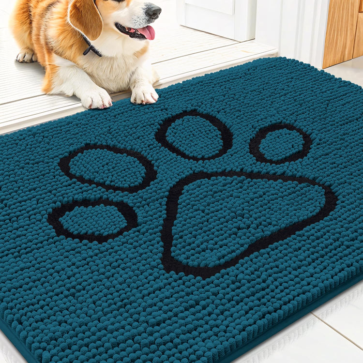 Smiry Dog Door Mat for Muddy Paws, Absorbent Dirt Trapper Non Slip Quick Dry Washable Chenille Mat for Mud Dogs, Entry Rug for Indoor and Outdoor (30x20 Inches, Grey and Black)