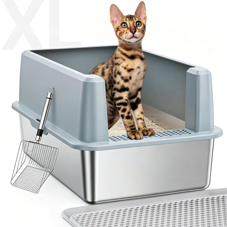 WoofiGo Enclosed Stainless Steel Cat Litter Box with Lid, XL Extra Large Litter Box for Big Cats, Metal Litter Pan High Sided, Never Absorbs Odors, Anti-Urine Leakage, Easy Cleaning, Include Scoop