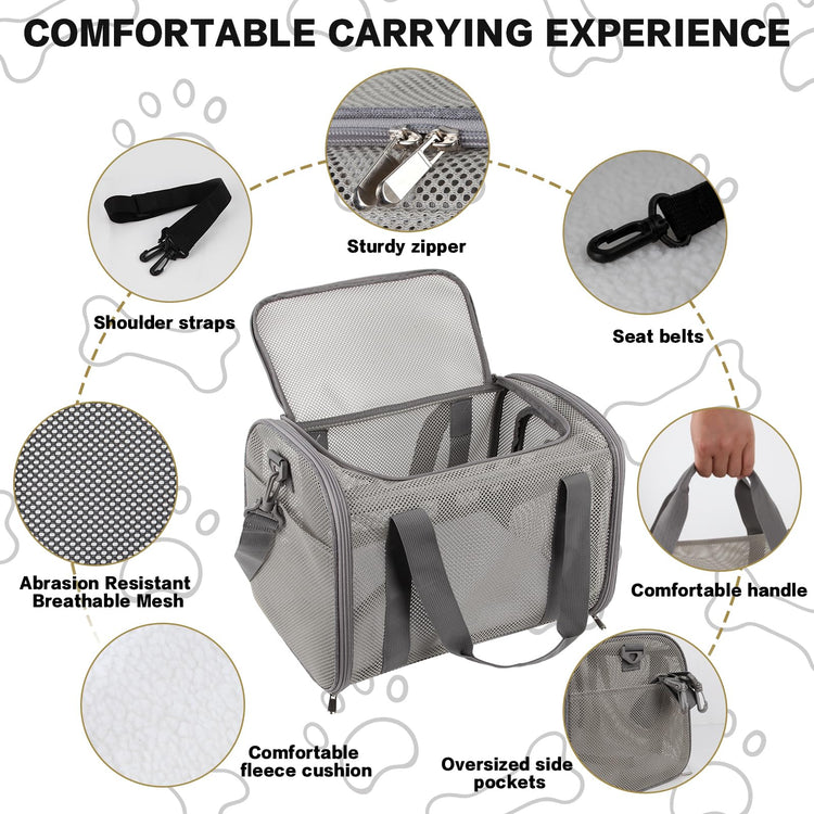Cat Carrier Dog Carrier Pet Carriers Soft-Sided Cats Bag Animal Carriers Puppy Carrying Bag TSA Airline Approved Small Dog Carrier Soft Sided, Collapsible Travel Carriers for Big Cats(Up to 16lbs),