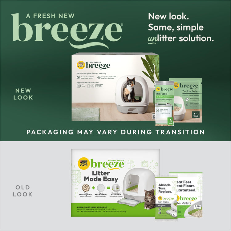 Purina Tidy Cats Litter Box System, BREEZE System Starter Kit Litter Box, Litter Pellets & Pads