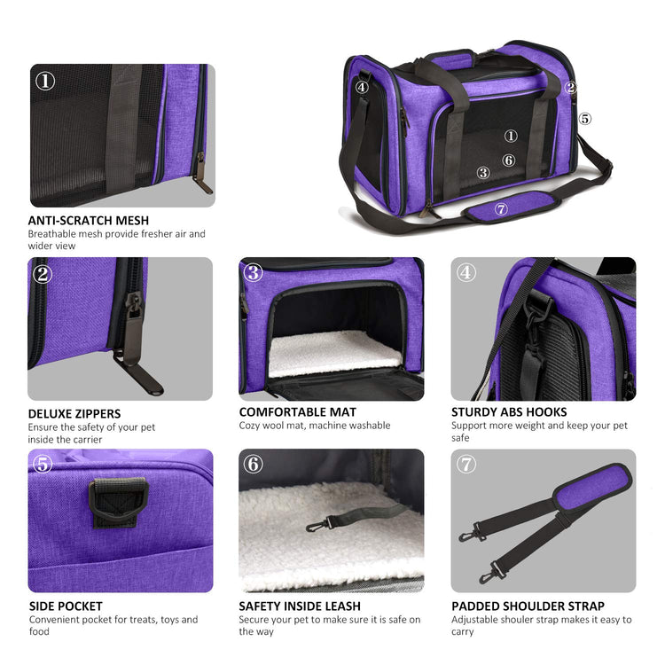 Henkelion Cat Carriers Dog Carrier Pet Carrier For Small / Medium Cats Dogs Puppies (Up To 15lbs), TSA Airline Approved Small Dog Carrier Soft Sided, Collapsible Waterproof Travel Puppy Carrier - Grey