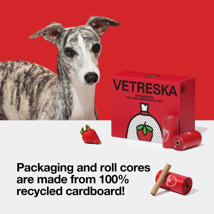 VETRESKA Dog Poop Bag Dispenser with Cherry Blossom Scented Poop Bags, Leak Proof and Extra Thick Pet Waste Bags, 1 Poop Bag Holder and 105 Bags for Dog Walking and Cats Litter, Pink