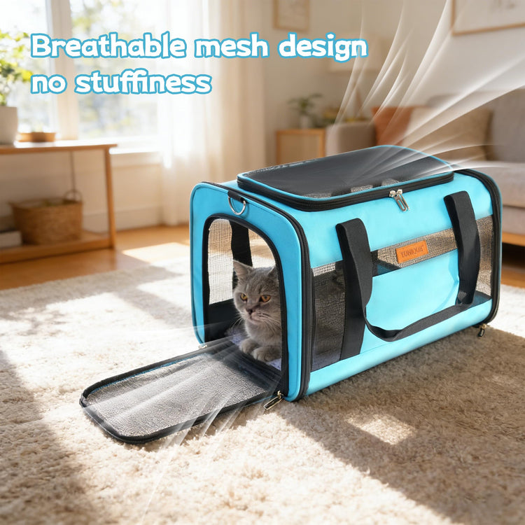 YUNIQUE Soft-Sided Cat & Dog Carrier for Pets Up to 15 Lbs, Airline Approved Collapsible Travel Puppy Carrier with Lightweight Fabric Design (Grey)
