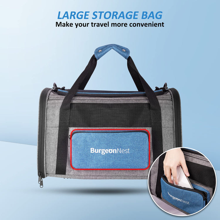 BurgeonNest Cat Carrier for Large Cats 20 lbs, Soft-Sided Pet Carrier for Small Dogs Medium Puppy Under 25 lbs, Puppy Travel Bag with Big Storage Bag, 4 Ventilated Windows, 3 Doors