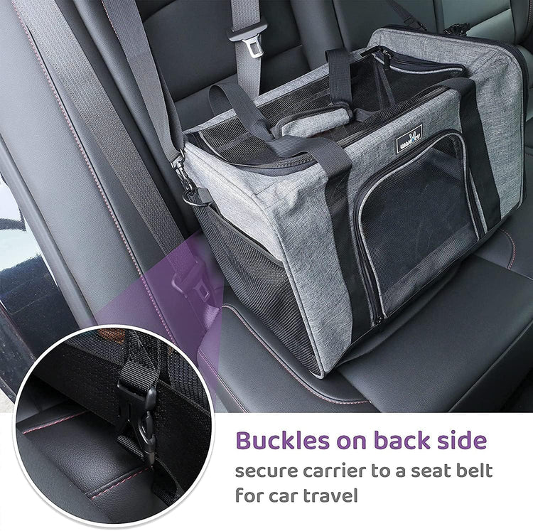 Wakytu Airline Approved Pet Carrier, TSA Approved Soft Sided Travel Bag for Small Dogs and Cats, 5 Mesh Windows & Padded Shoulder Strap for Plane Underseat, 17.7"x11"x8.3"