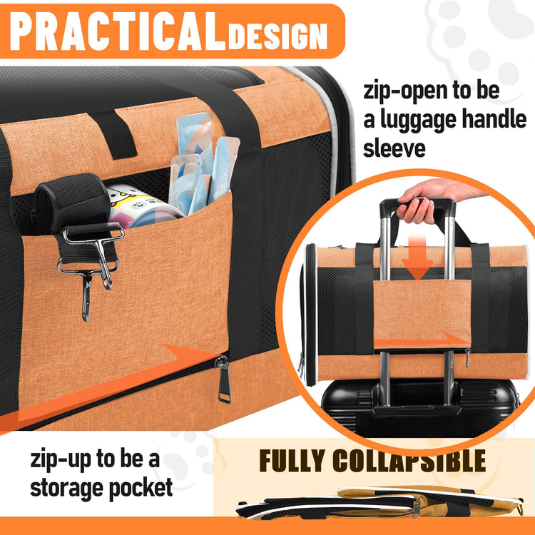 GAPZER Small Dog Carrier Cage Soft Chihuahua / Softshell Big Cat Carrier Maine Coon / Pet Taxi Carrying Bag over 25lbs / Top Loader Travel Kennel Brown