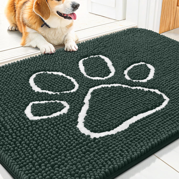 Smiry Dog Door Mat for Muddy Paws, Absorbent Dirt Trapper Non Slip Quick Dry Washable Chenille Mat for Mud Dogs, Entry Rug for Indoor and Outdoor (30x20 Inches, Grey and Black)