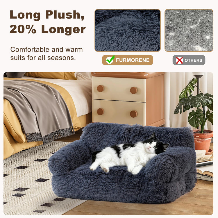Large Cat Beds for Indoor Cats, Dog Couch Bed, Cute Cat Couch Sofas for Less 20lbs Kitten Puppy, Small Dog Sofas & Chairs with Removable Washable Cover, Soft Warm Pet Furniture, Cream
