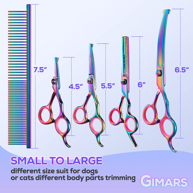 Gimars Titanium Coated Professional 6 in 1 4CR Stainless Steel Dog Grooming Scissors with Safety Round Tip, Heavy Duty Pet Grooming Scissor for Dogs, Cats and Other Animals