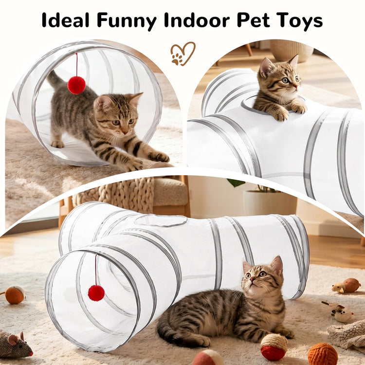 Tempcore Pet Cat Tunnel Tube Cat Toys 3 Way Collapsible, Tunnels for Indoor Cats，Kitty Bored Peek Hole Toy Ball Cat, Puppy, Kitty, Kitten, Rabbit