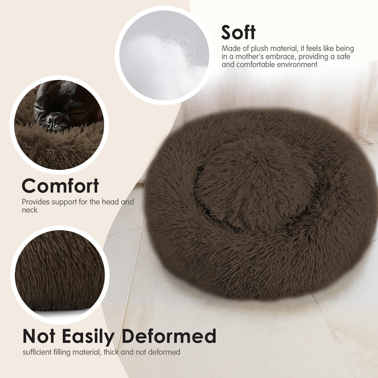 Hoewina Dog & Cat Bed for Indoor Cats, 20in Calming Donut Bed for Puppy and Kitten, Washable Round Fluffy Pet Bed for Small Medium Dogs and Cats (Light Grey)