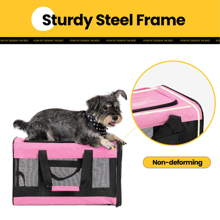 Conlun Cat Carrier Airline Approved, Soft-Sided Dog Carrier with Inner Safety Leash, Pet Transport Carrier for Small-Medium Cats Puppies up to 15 Lbs, Collapsible Travel Kitten Carrier Bag -BlackM
